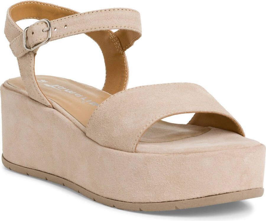 Tamaris Beige Suede Espadrille Sleehak met Leren Voetbed Beige Dames