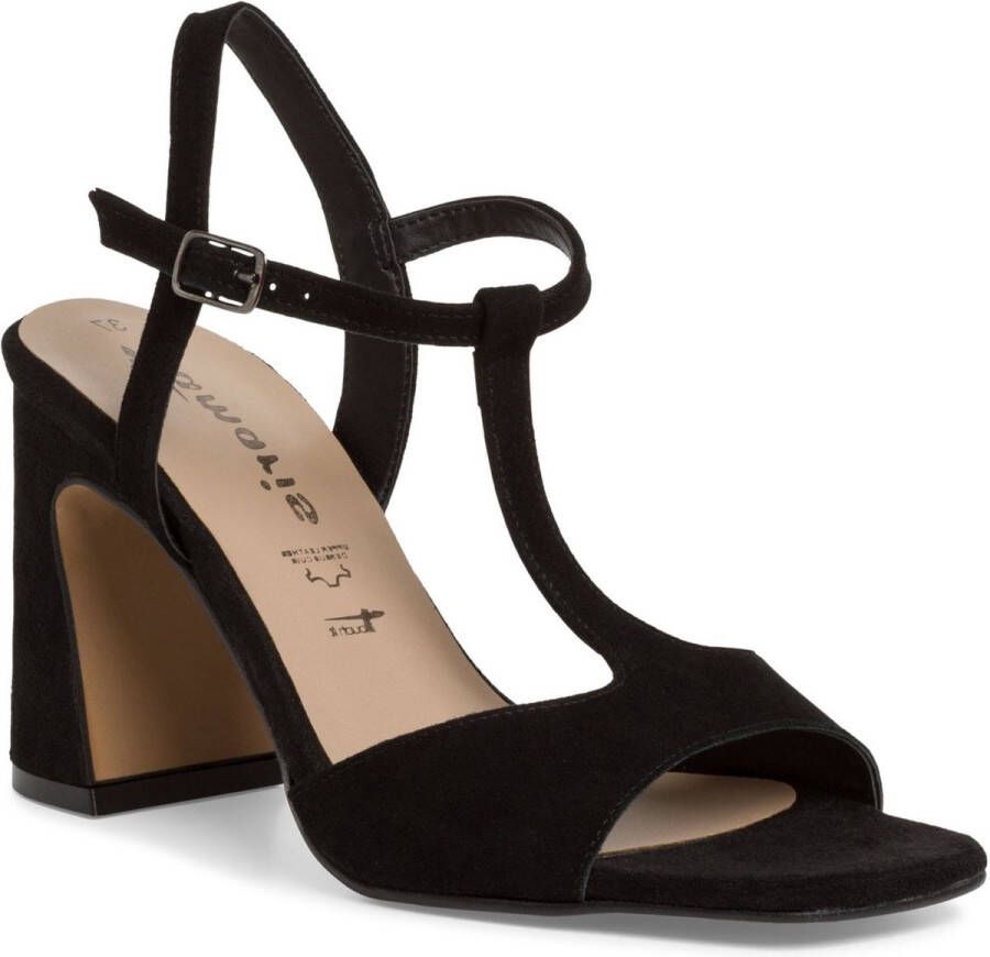 Tamaris Stijlvolle Zwarte Leren Hoge Hak Sandalen Black Dames