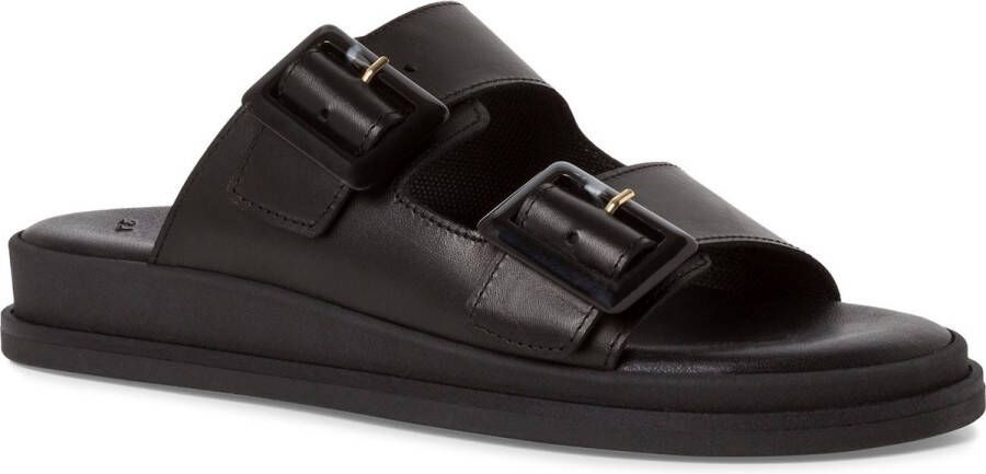 Tamaris Zwarte Leren Casual Open Slippers Black Dames