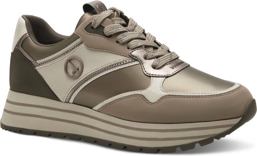 Tamaris leren dames sneakers groen beige Uitneembare zool