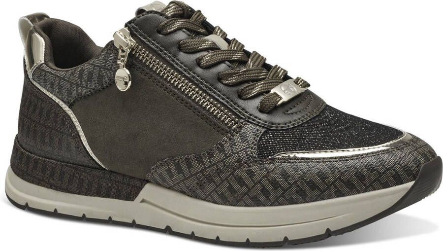 Tamaris Sneakers met sleehak vrijetijdsschoen lage schoen veterschoen met trendy metallic-details