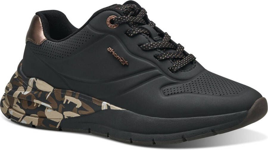 Tamaris Zwarte Vegan Sneaker met Gouden Print Black Dames