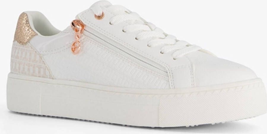 Tamaris dames sneakers met rosékleurige details Wit Uitneembare zool