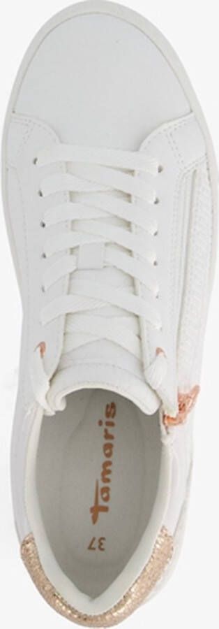 Tamaris dames sneakers met rosékleurige details Wit Uitneembare zool