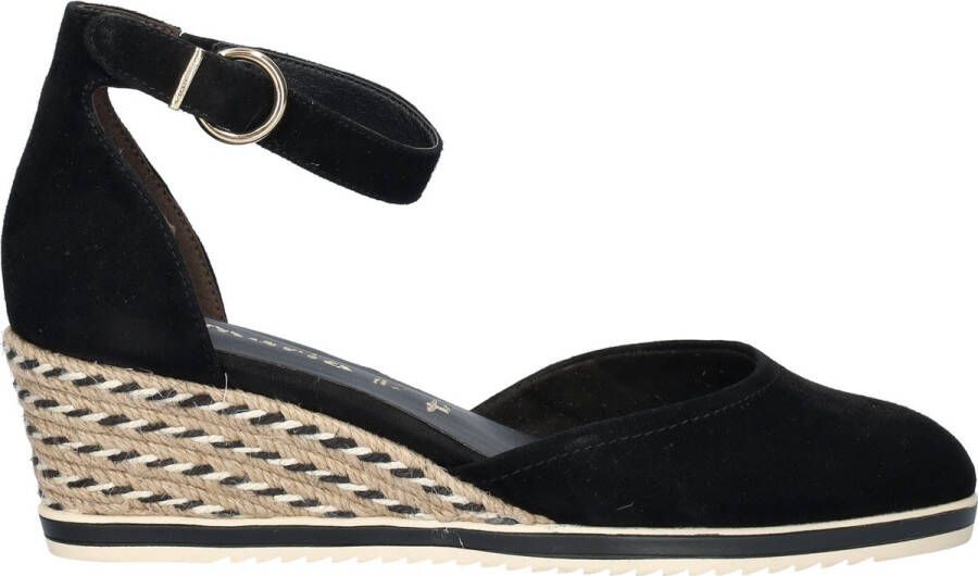 Tamaris Zwarte Suède Espadrille met Klittenbandsluiting Black Dames