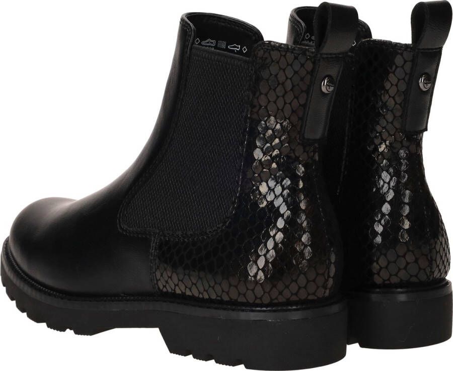 Tamaris Zwarte Chelsea Boot met Dierenprint Detail Black Dames