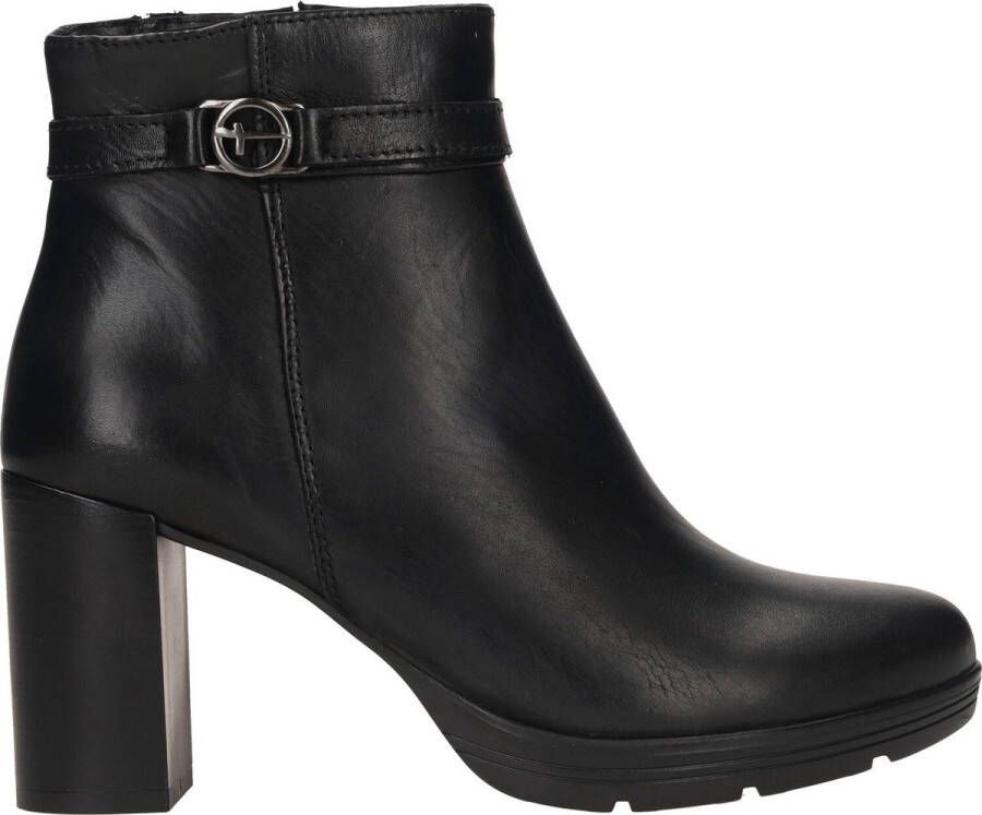 Tamaris Stijlvolle leren enkellaars met 8 cm hak Black Dames