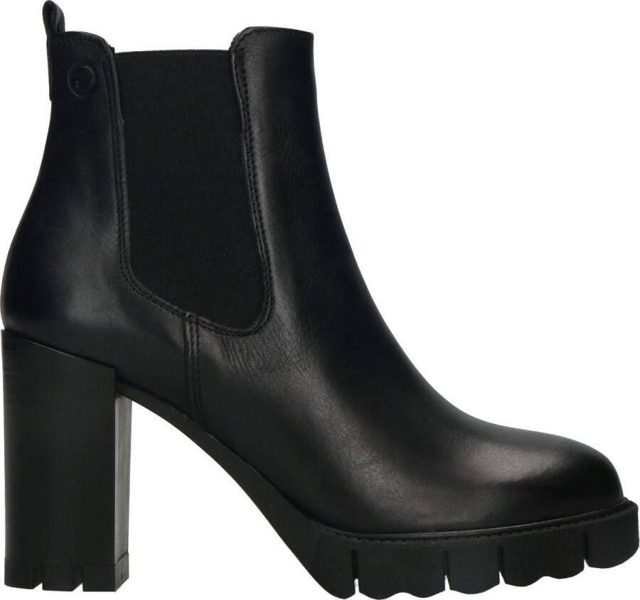 Tamaris Zwarte leren Chelsea laars met 6 cm hak Black Dames