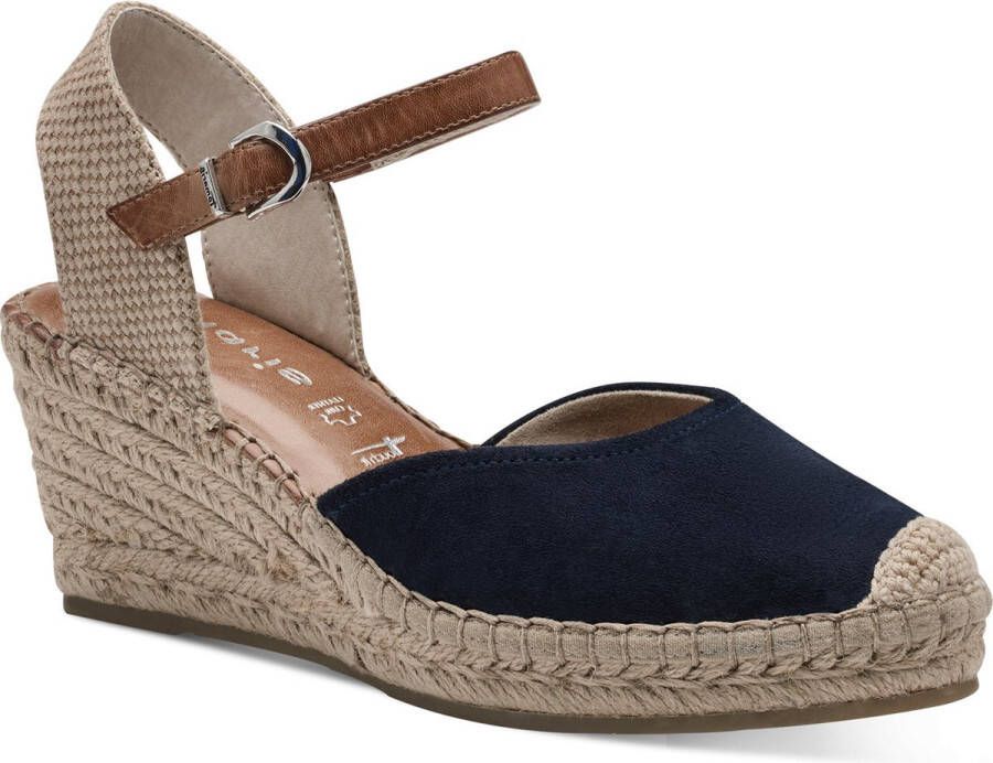 Tamaris Blauwe Suède Espadrille Sleehak Sandaal Multicolor