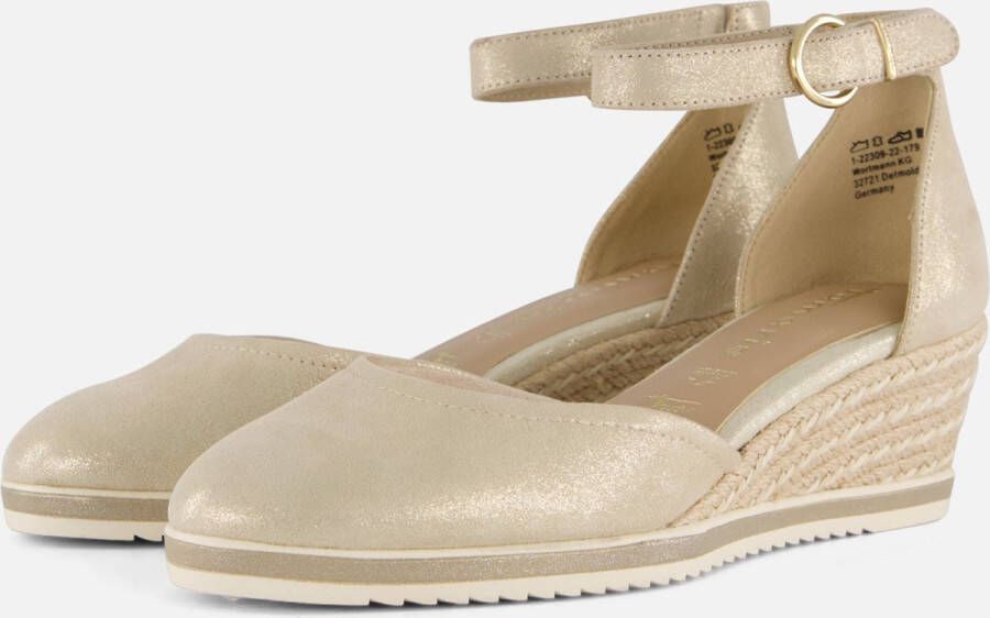 Tamaris Gouden Champagne Leren Espadrille met Klittenband Yellow Dames