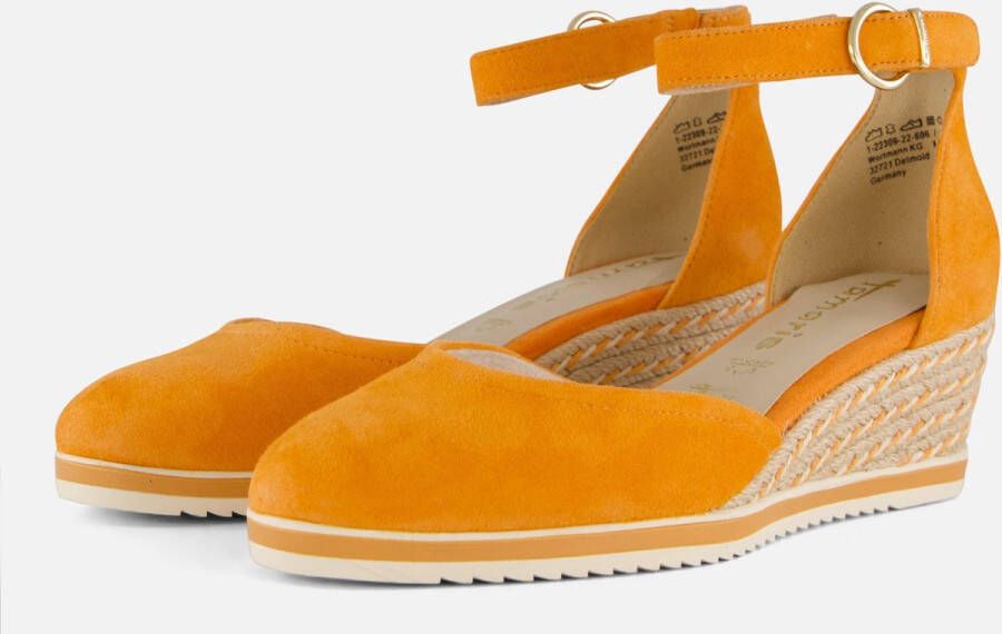 Tamaris Oranje Suède Espadrille Sleehak Sandaal Orange Dames