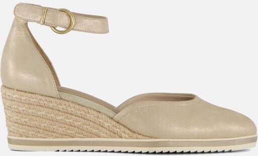 Tamaris Gouden Champagne Leren Espadrille met Klittenband Yellow Dames