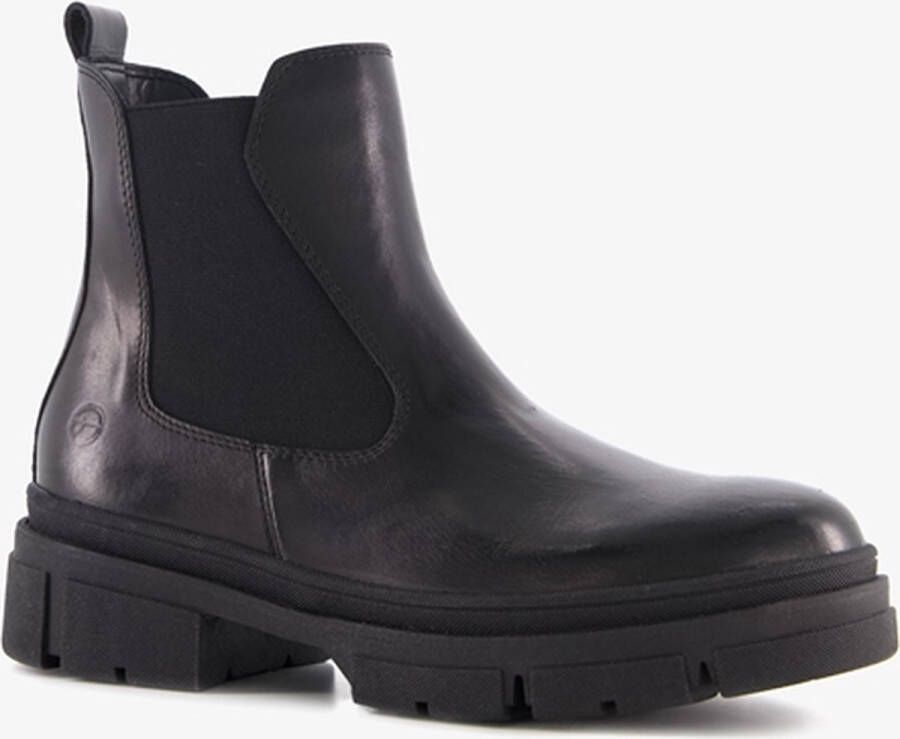 Tamaris leren dames chelsea boots laag Zwart