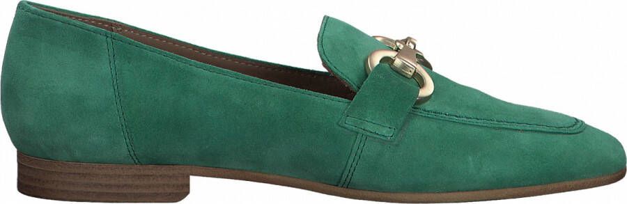 Tamaris Groene suède loafers met verharde hiel en gouden detail Green Dames