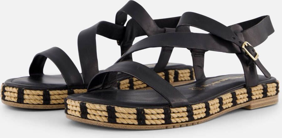 Tamaris Rafia Sandalen zwart Leer Dames