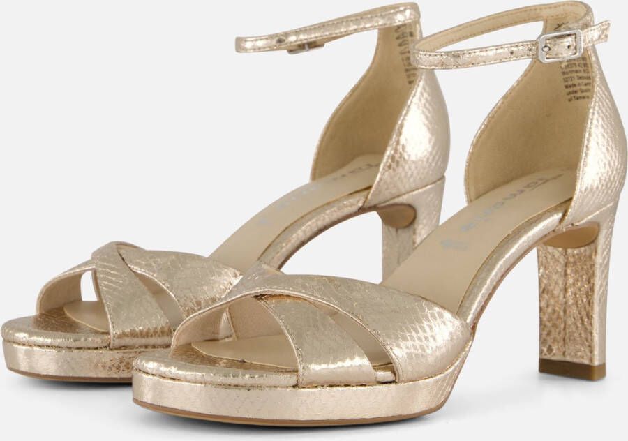 Tamaris Metallic Gouden Vegan Sandalette met 7 5 cm Hak Yellow Dames