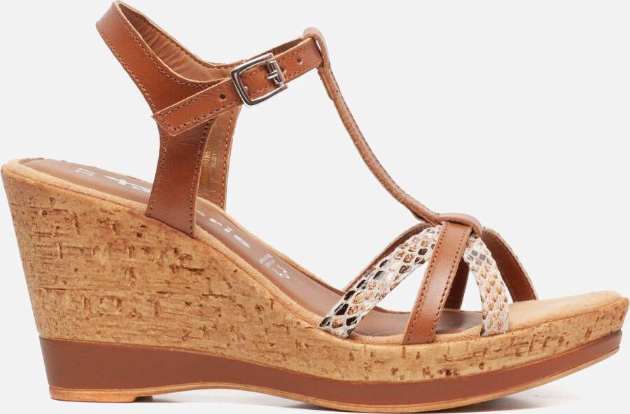 Tamaris Sandalen met sleehak cognac -