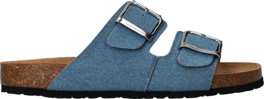 Tamaris Glitter Blauwe Slipper met Leren Voetbed Blue Dames