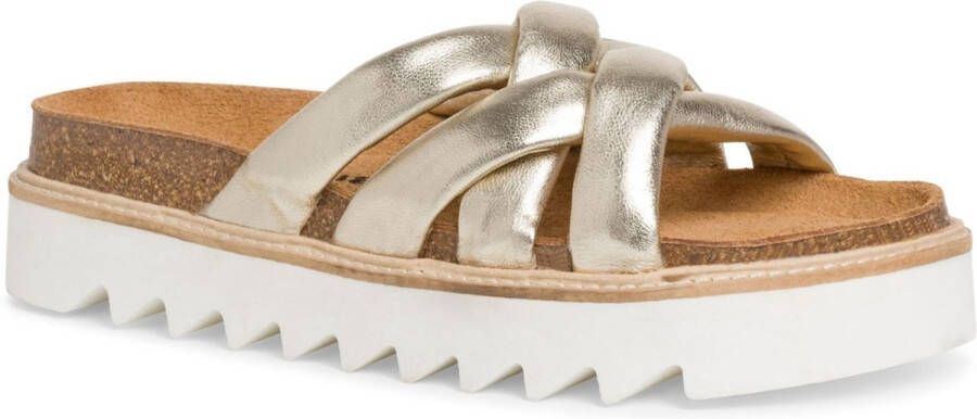 Tamaris Metallic Gouden Gevlochten Leren Slipper Yellow Dames