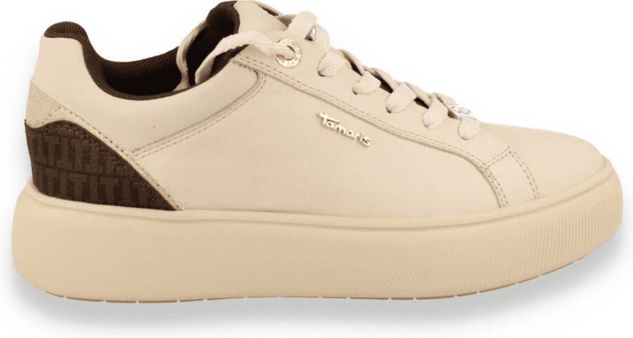 Tamaris Beige Platform Sneaker met Vetersluiting Beige Dames