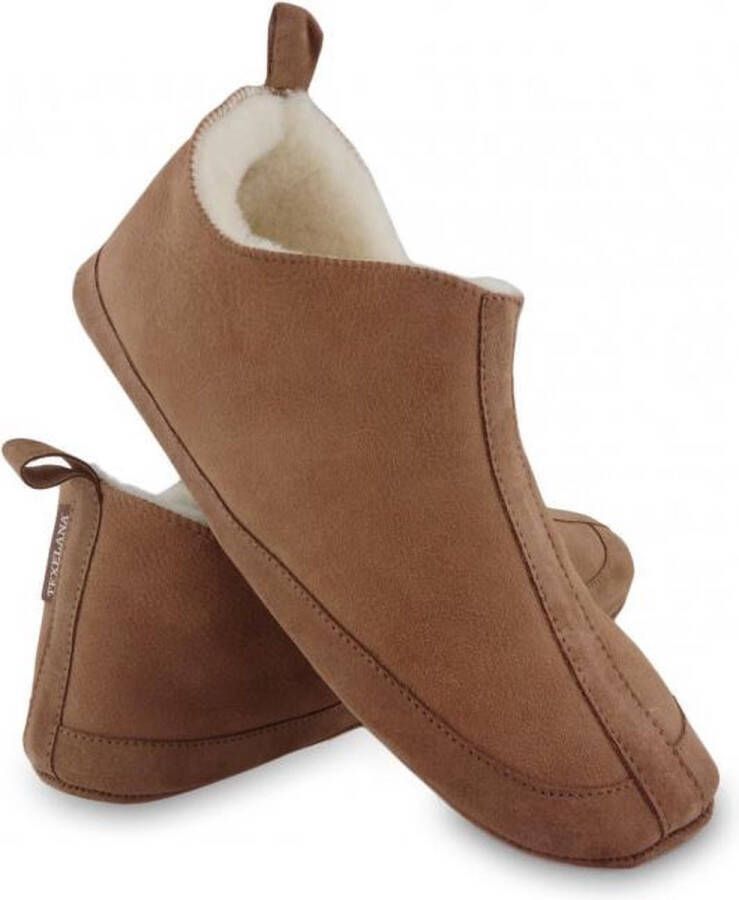 Texelana sloffen en pantoffels voor & -dichte pantoffel van schapenvacht model Katja cognac