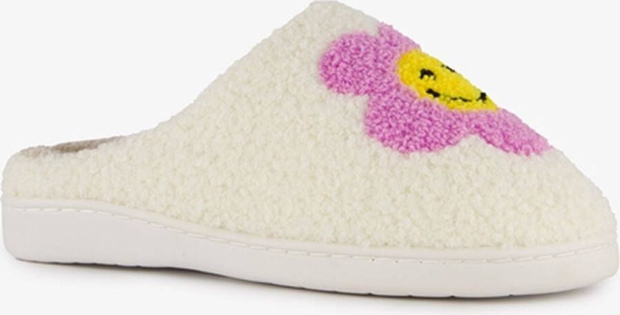 Thu!s dames sloffen met bloem en smiley beige Pantoffels