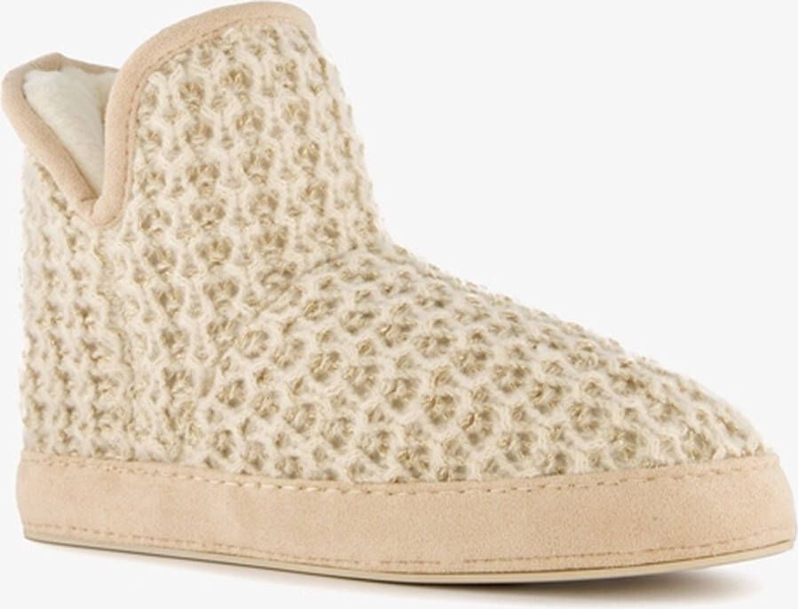 Thu!s gebreide pantoffels met voering beige Sloffen