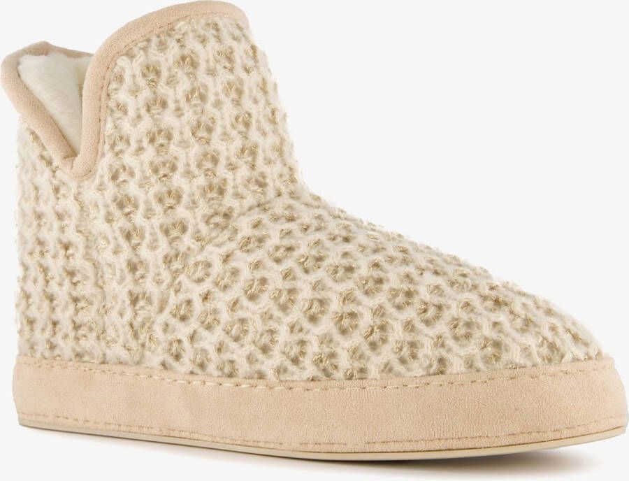 Thu!s gebreide pantoffels met voering beige Sloffen