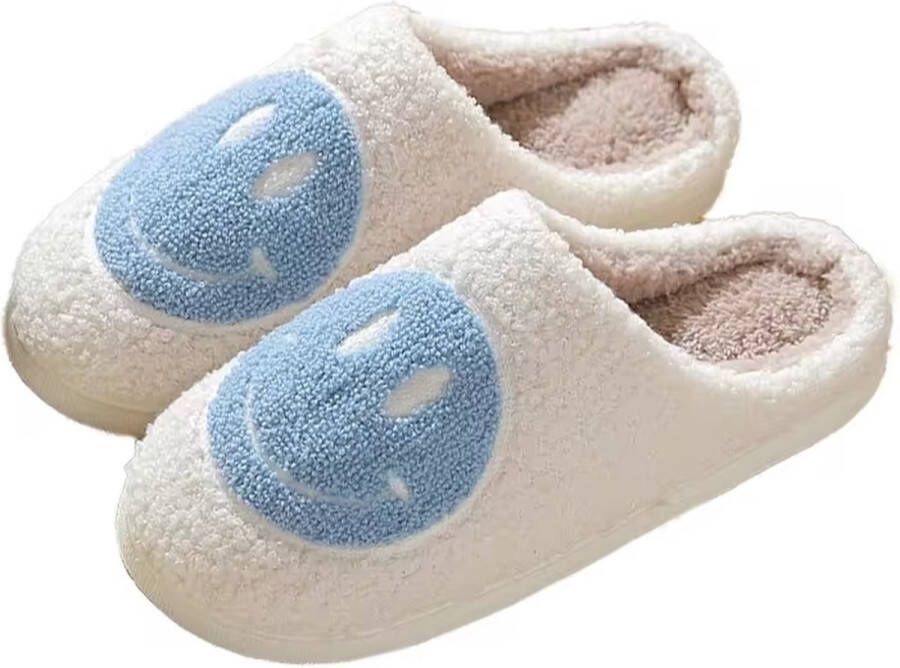 TippyToes Smiley Slippers Comfortabele en Warme Huispantoffels Anti-Slip Unisex Blauwe Smiley