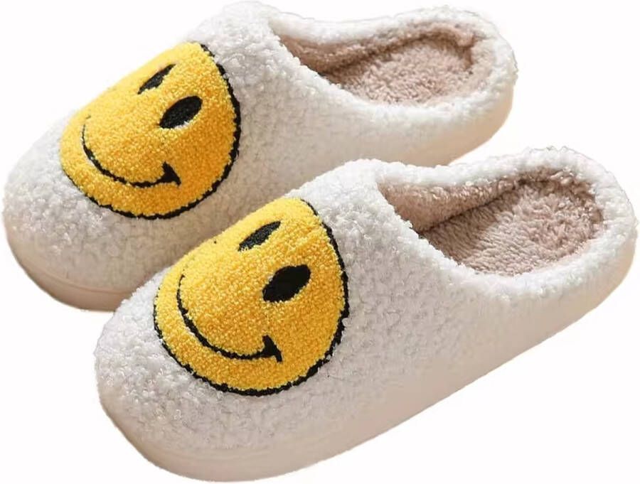 TippyToes Smiley Slippers Comfortabele en Warme Huispantoffels Anti-Slip Unisex Gele Smiley