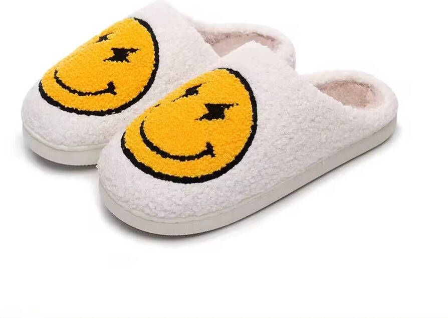 TippyToes Smiley Slippers Comfortabele en Warme Huispantoffels Anti-Slip Unisex Gele Smiley Bliksem