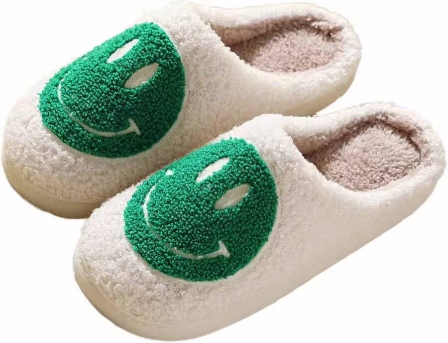 TippyToes Smiley Slippers Comfortabele en Warme Huispantoffels Anti-Slip Unisex Groene Smiley