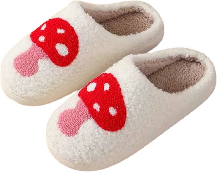 TippyToes Smiley Slippers Comfortabele en Warme Huispantoffels Anti-Slip Unisex Paddenstoel