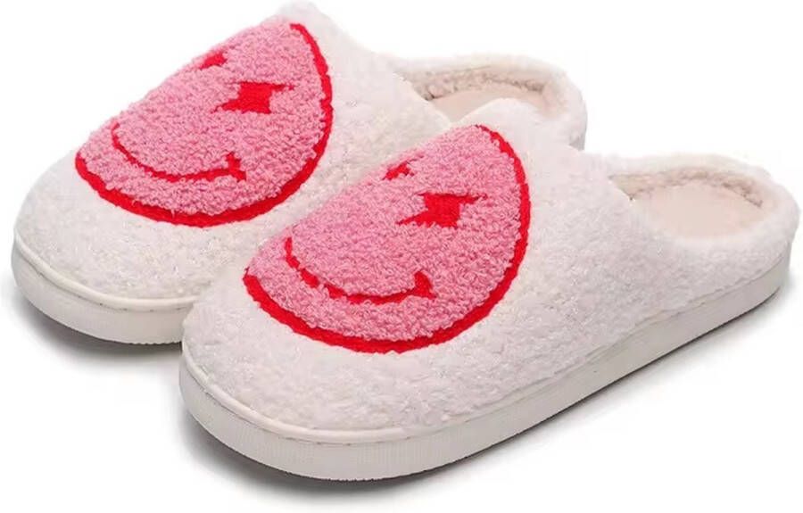 TippyToes Smiley Slippers Comfortabele en Warme Huispantoffels Anti-Slip Unisex Roze Smiley Bliksem