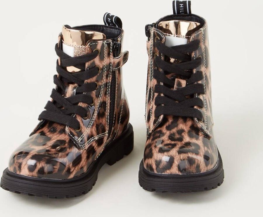 Tommy Hilfiger Biker boot met panterprint en lak finish