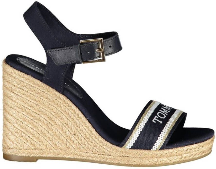 Tommy Hilfiger Sleehaksandaaltjes MONO WEBBING HIGH WEDGE SANDAL zomerschoen sandaal riemchensandalette met contrast-logo-opdruk