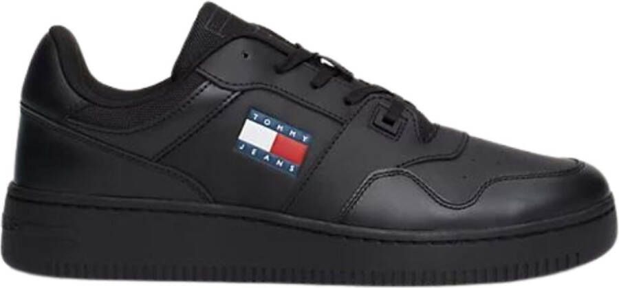 Tommy Hilfiger Retro Basket leren heren sneakers Zwart Uitneembare zool