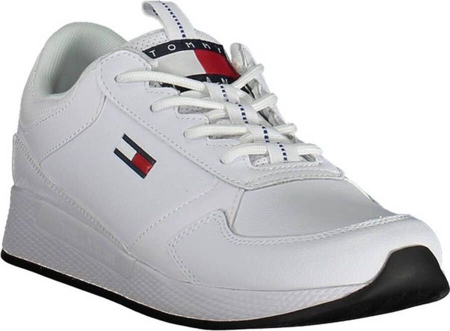 Tommy Hilfiger Sportieve witte vetersneakers met contrastdetails White Heren