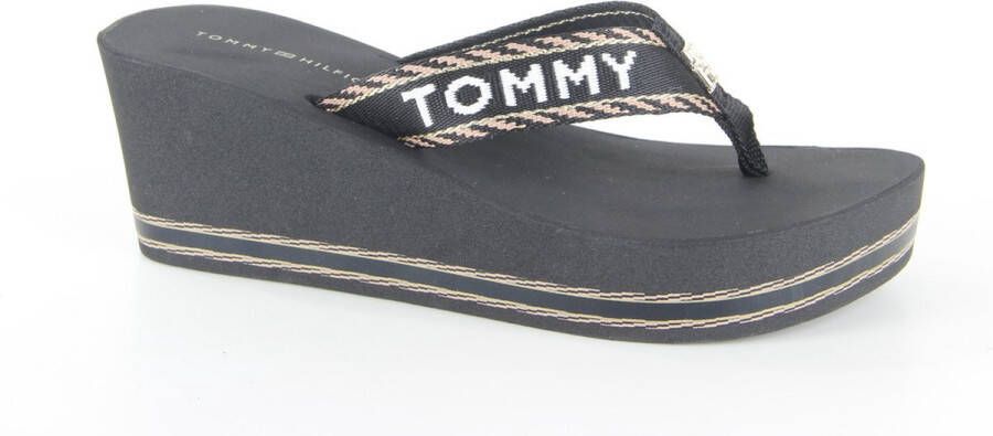 Tommy Hilfiger TEENSLIPPERS MET LOGOWEBBING EN SLEEHAK Black