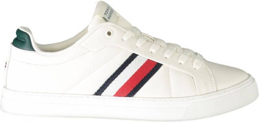 Tommy Hilfiger Sportieve leren sneaker met groene accenten White Heren