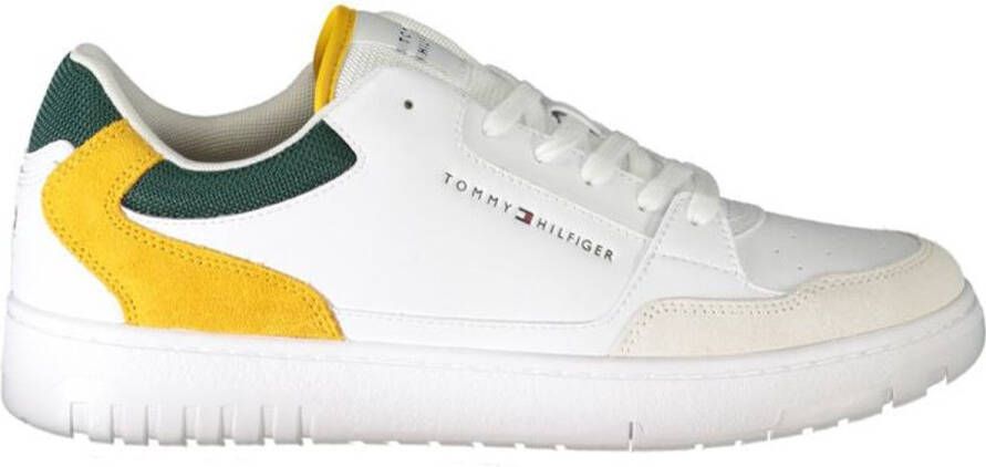 Tommy Hilfiger Sportieve witte vetersneakers met groene en mosterddetails White Heren