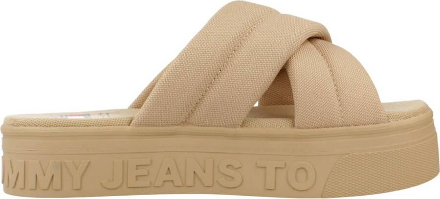 Tommy Jeans Beige Platte Sandaal Lettering Flatform Beige Dames