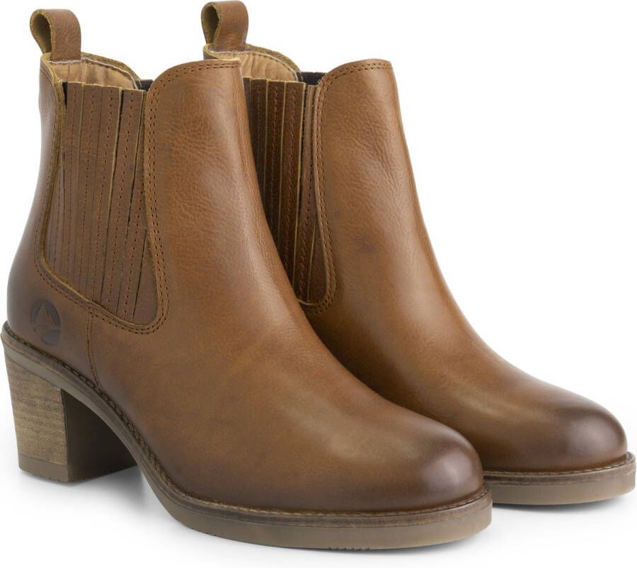 Travelin ' Callac Dames enkellaars met hak Nette Leren Chelseaboots Vrouwen Cognac leer