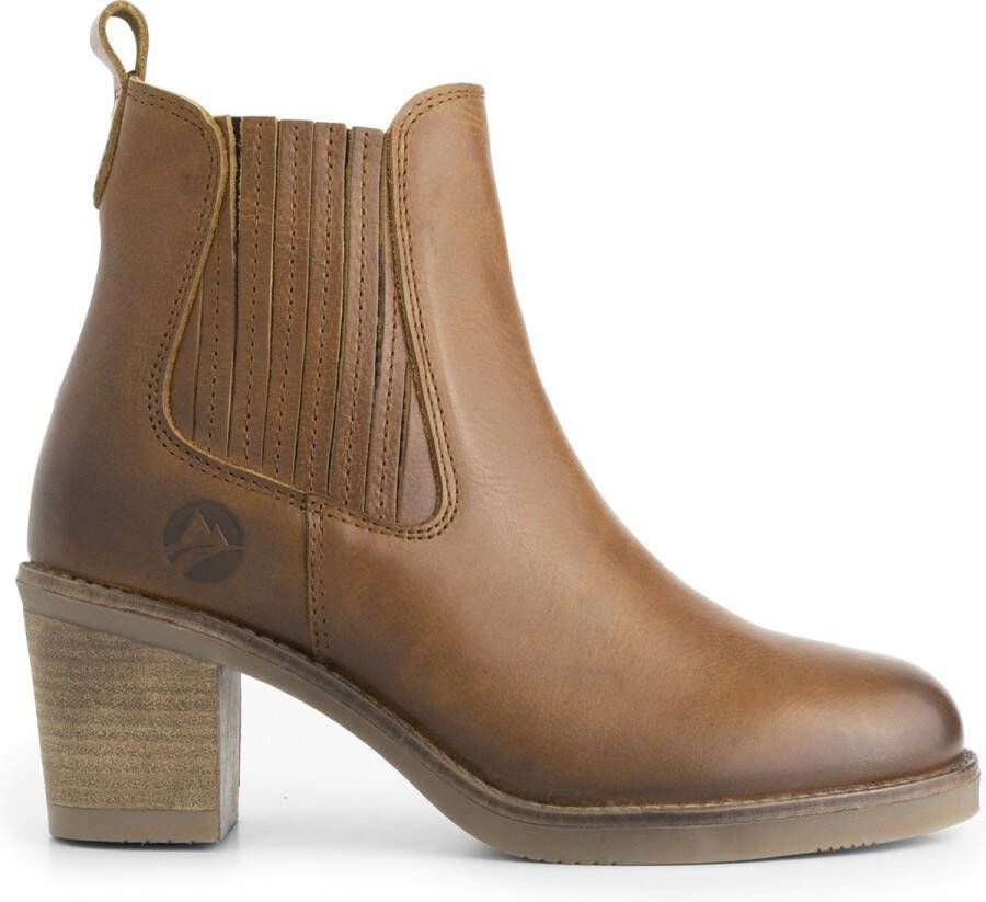 Travelin ' Callac Dames enkellaars met hak Nette Leren Chelseaboots Vrouwen Cognac leer