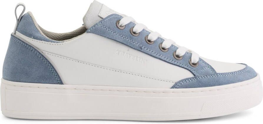 Travelin ' Caris Dames sneakers 100% leer Trainers Wit-lichtblauw