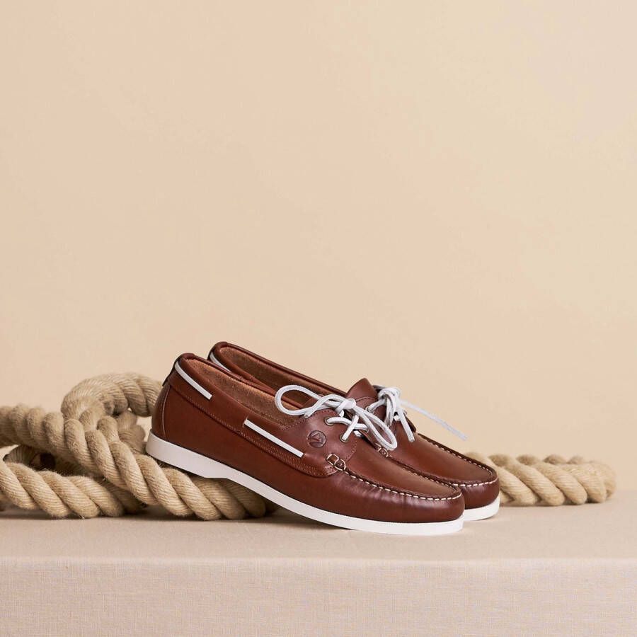 Travelin ' Exmouth Heren Leren Moccasins met veter Bootschoenen Instappers Cognac Bruin Leer