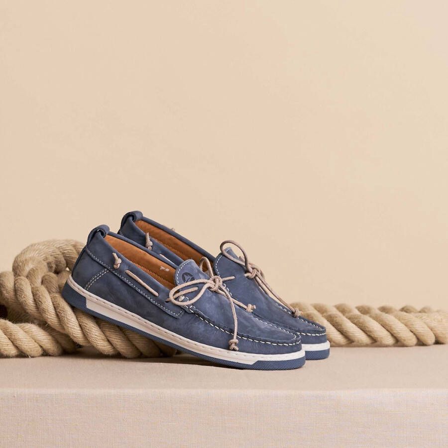 Travelin ' Falmouth Dames Leren Moccasins met veter Bootschoenen Instappers Blauw Leer