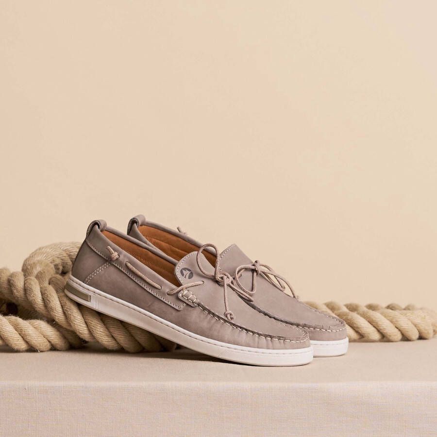 Travelin ' Falmouth Dames Leren Moccasins met veter Bootschoenen Instappers Grijs Leer