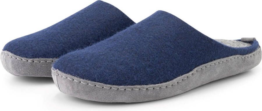 Travelin ' Get-Home Dames Sloffen Wollen Pantoffels Instappers met suède zool Navy Blauw