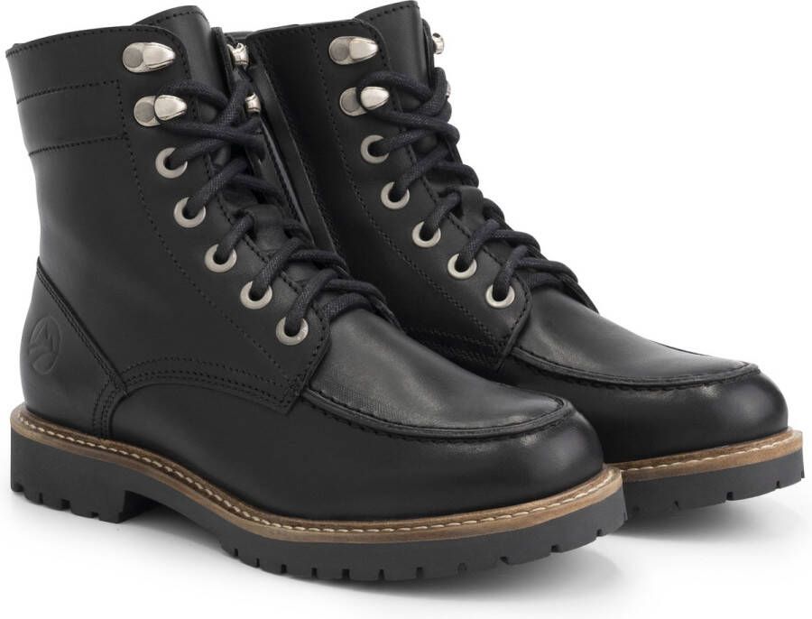 Travelin ' Haugesund Dames Leren Veterschoenen Wol gevoerde boots Zwart leer